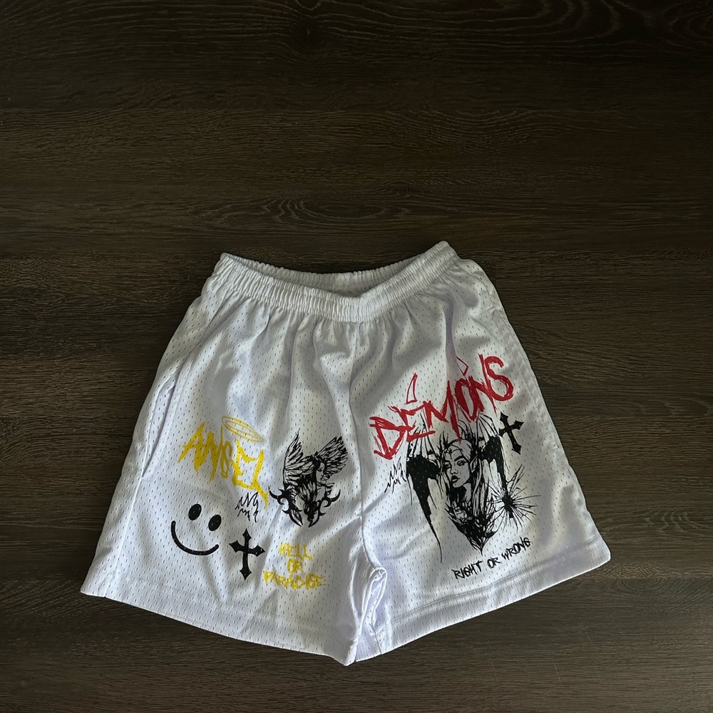 White Graphic Athletic Shorts